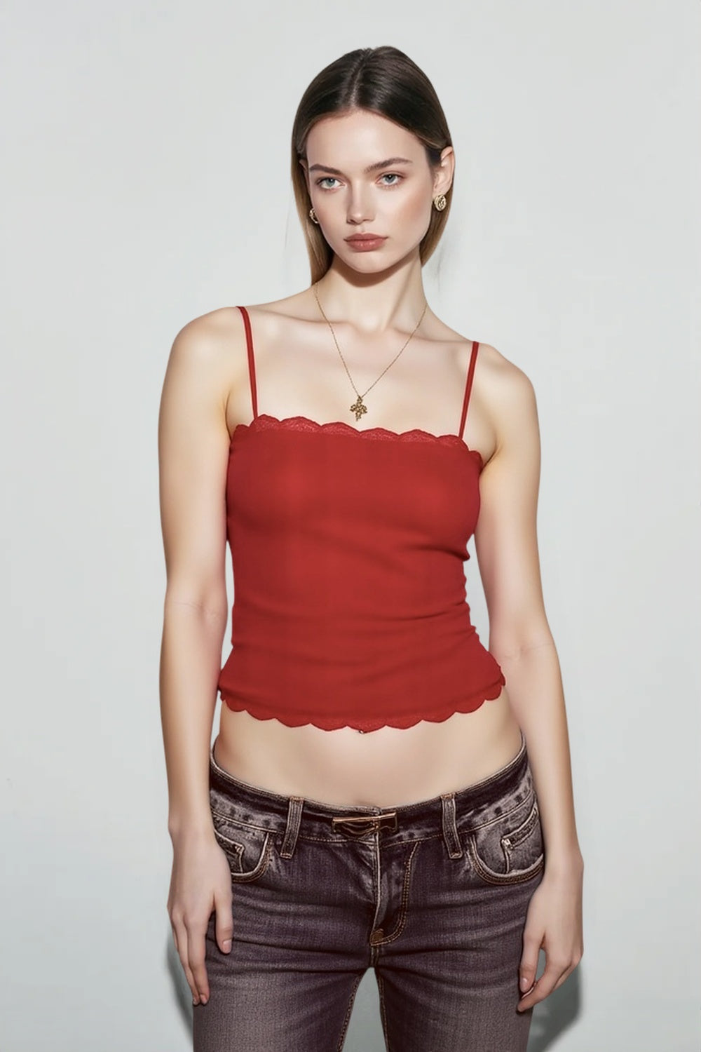 Vintage Solid Lace Camisole Mesh Sheer Top Main image