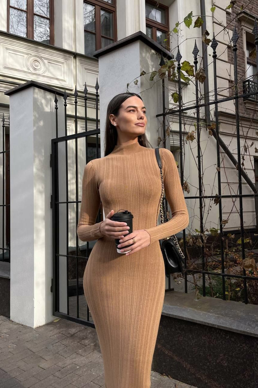 Turtleneck Striped Knit Slim-Fit Long Sleeve Sweater Dress Secondary image
