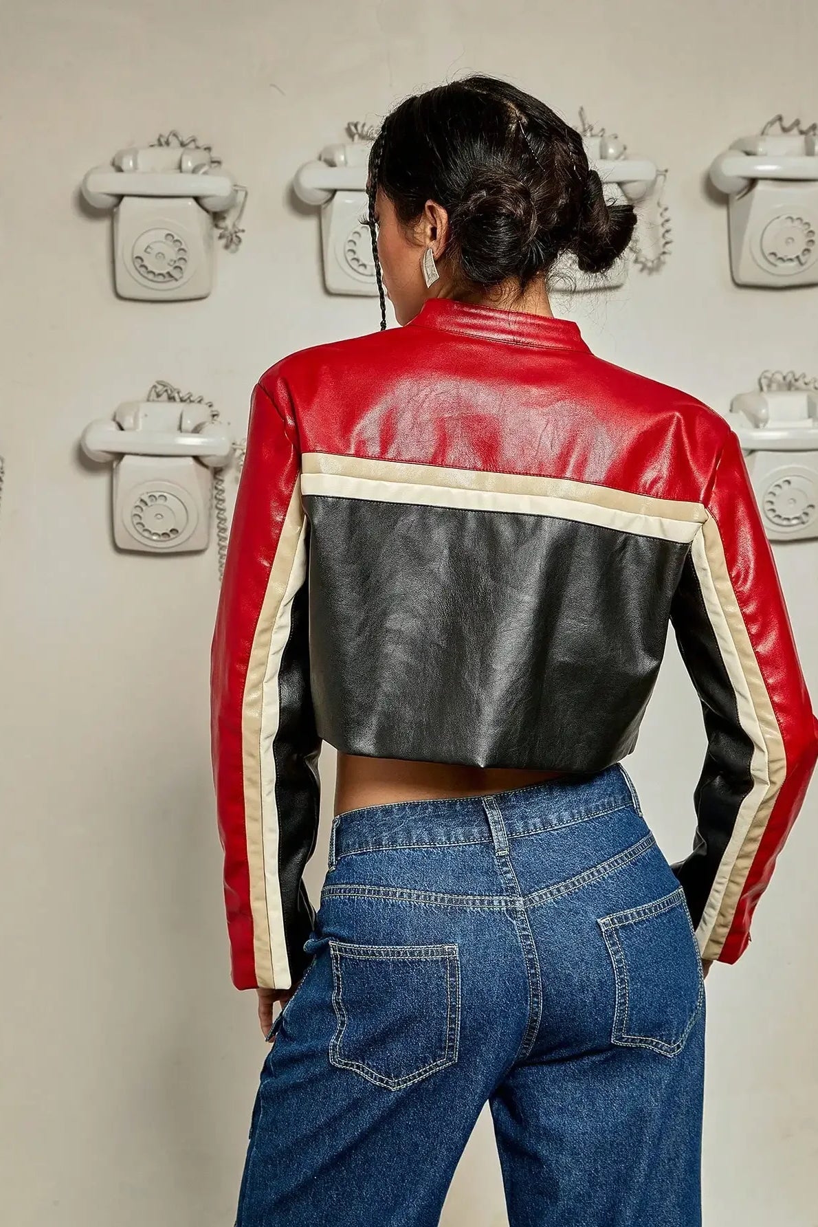 Studded Colorblock PU Moto Jacket Secondary image