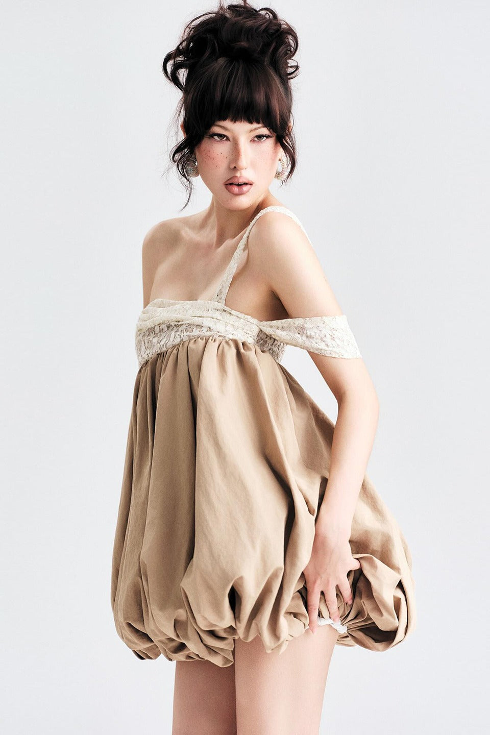 One Shoulder Bubble Hem Mini Dress