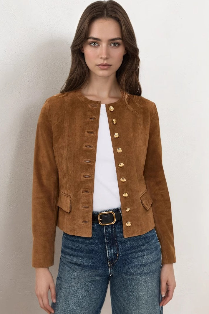Metallic Button Cropped Suede Jacket Main image