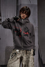 Gothic Graphic Washed Zip Up Hoodie