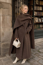 Long Line Scarf Neck Wool Style Overcoat