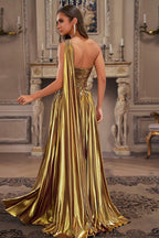 French Retro One Shoulder Backless Maxi Prom Dress