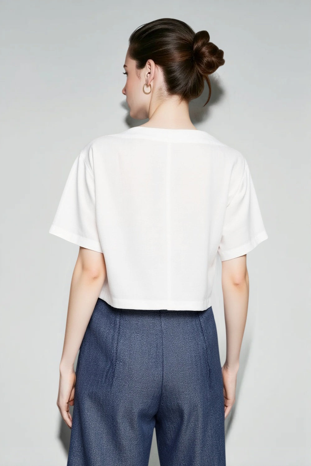 Linen V Neck Short Sleeve Blouse Secondary image