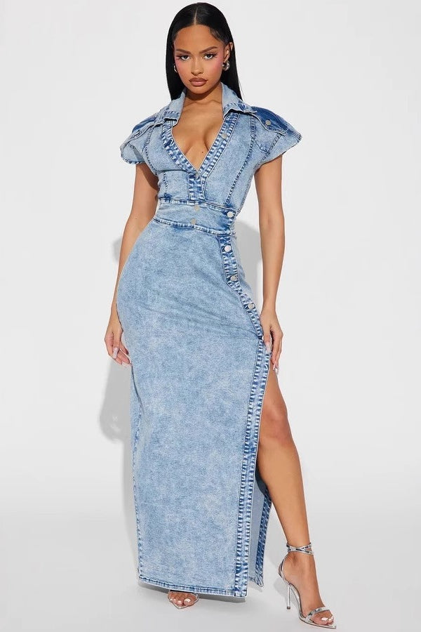 Slim Fit Split Denim Dress Main image