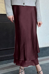 Satin Mesh Panel Double Layer Maxi Skirt