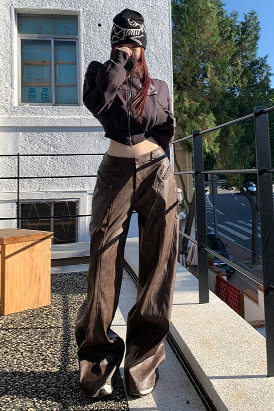 High Waist Vintage Slim Floor Length Wide Leg Straight Pants Main image