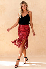 Sequin Tassel Tight Midi Skirt