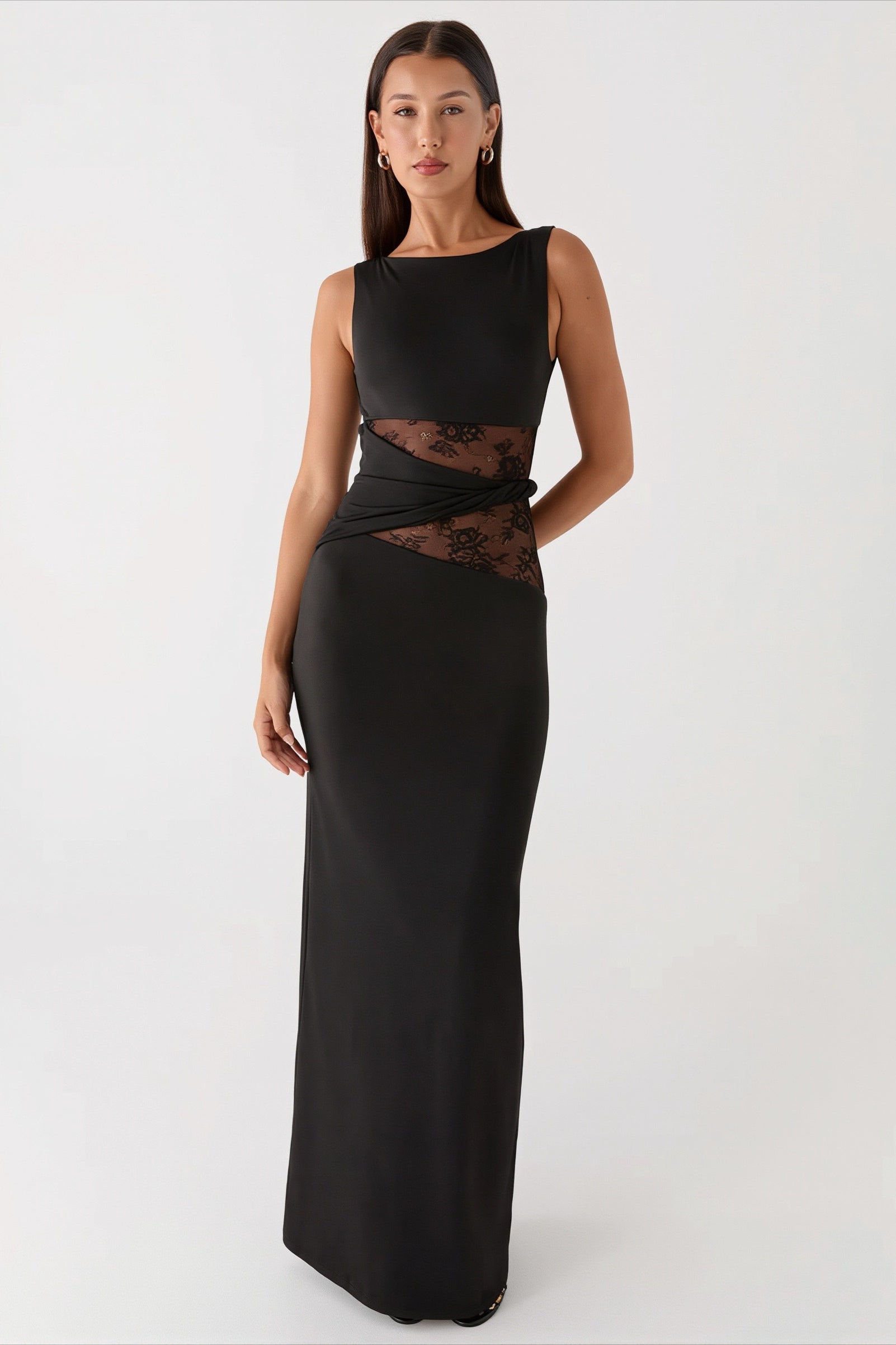 Lace Waist Cutout Sleeveless Maxi Dress