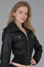 Multi Zip Cropped Faux Leather Jacket