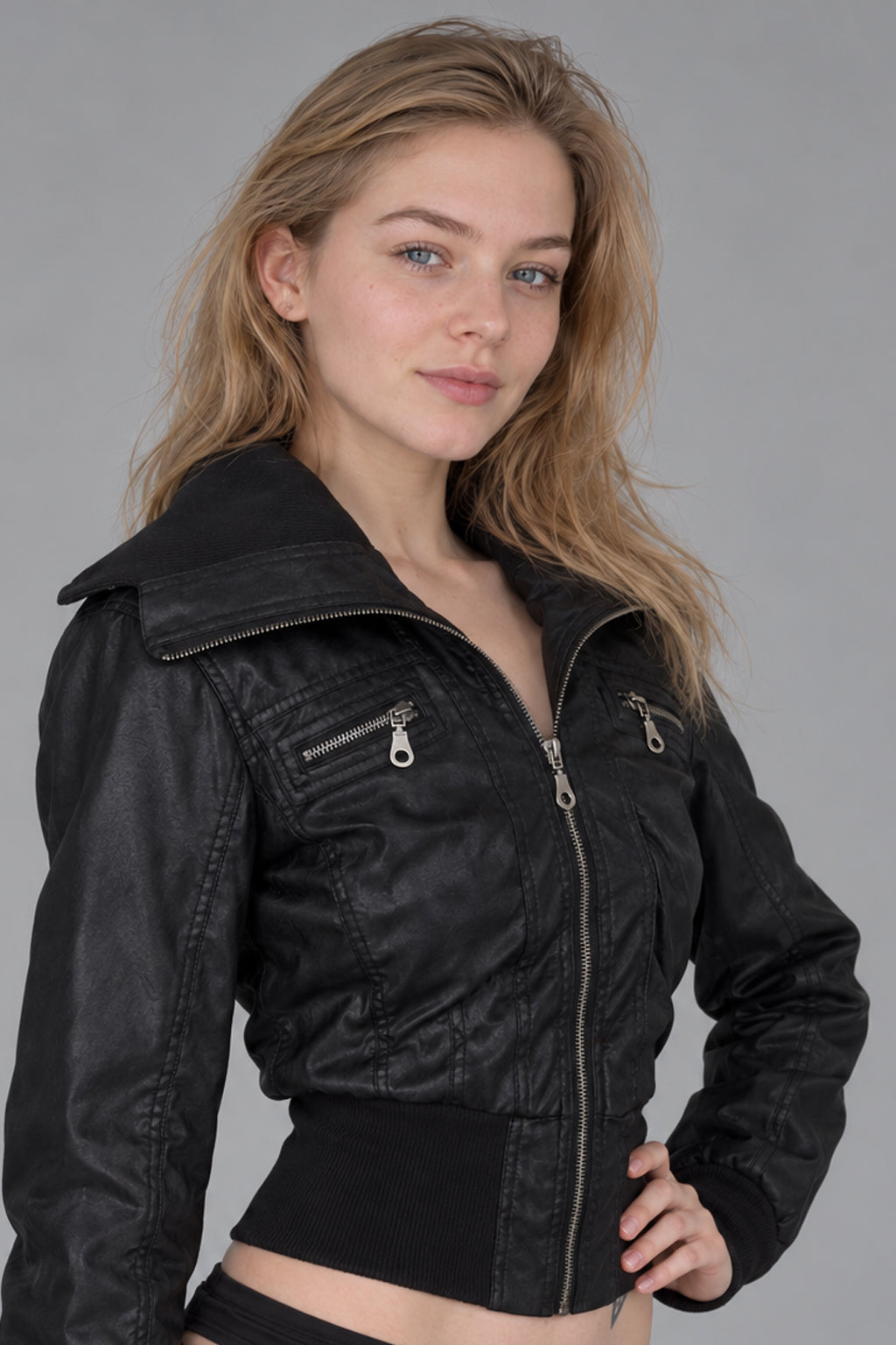 Multi Zip Cropped Faux Leather Jacket