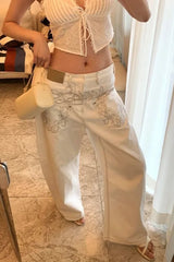 High Waist Printed Patchwork Jeans