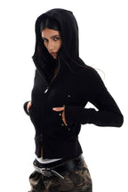 Rivet Trim Fitted Zip Up Hoodie