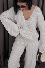 Solid Color Knit Sweater Pants Knit Set