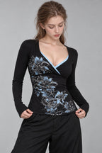 Retro Floral Printed V Neck Blouse