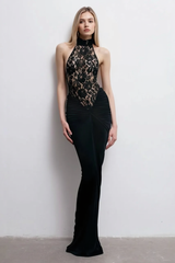 Elegant Black Backless Cutout Fitted Long Party Dress