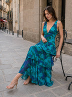 Chiffon Halter Slim Ruffle Maxi Floral Dress