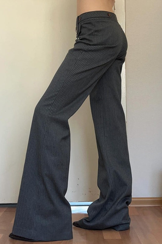Striped Low Rise Asymmetric Flared Tailored Pants Secondary image