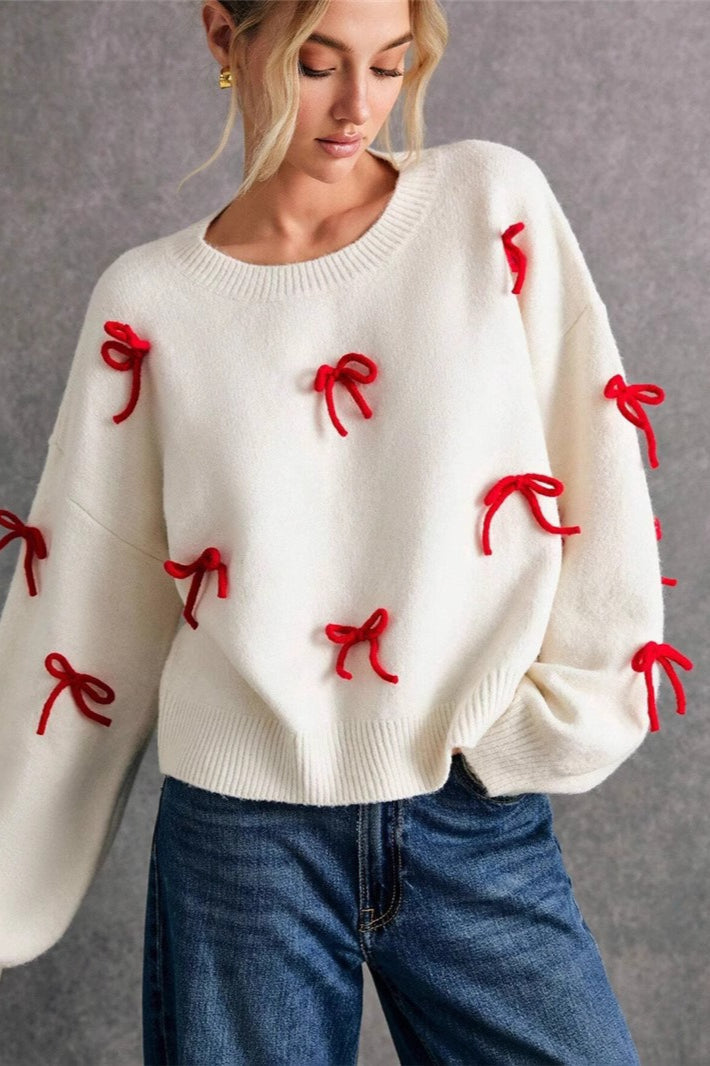 Loose Fit Red Bow Pullover Sweater Main image