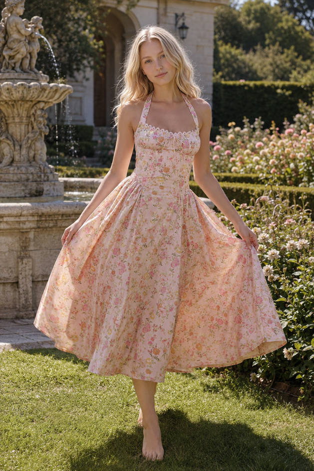 Halter Neck Slim Strap Floral Dress Secondary image