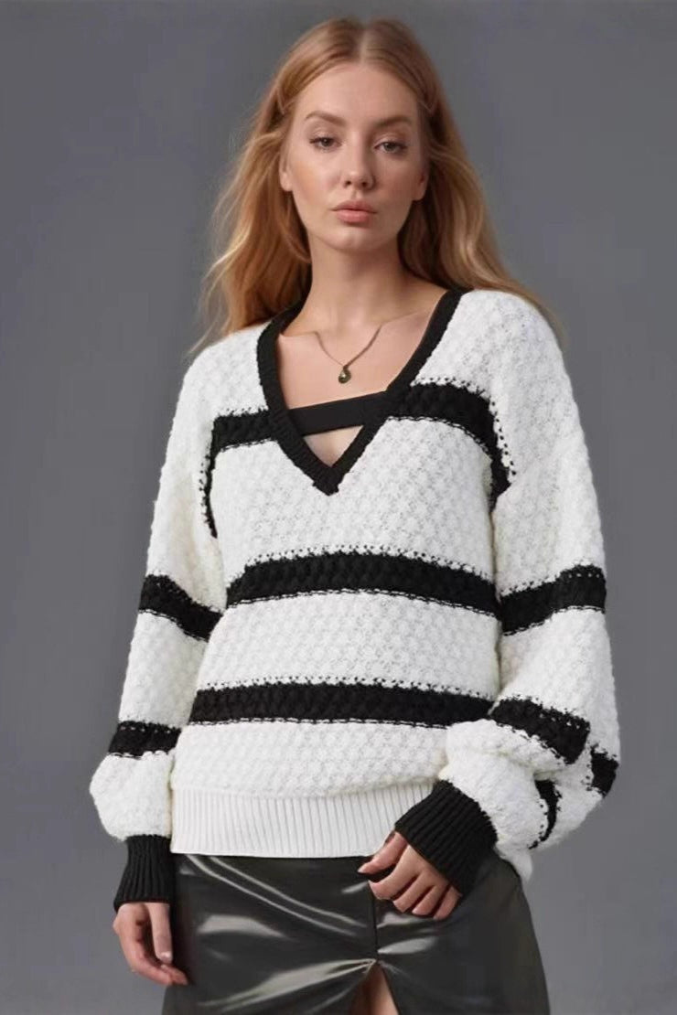 Bell Sleeve Color Block Knit Sweater Main image