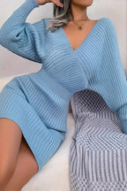 Elegant Cross V Neck Batwing Sleeve Bodycon Sweater Dress
