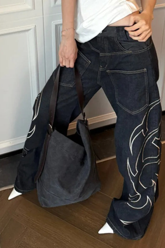 High Street Wide-Leg Printed Jeans Main image