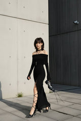 Fashionable Ruffle Hem Split Bodycon Maxi Dress