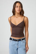 Twist Front V-Neck Cami Fitted Crop Top
