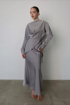 Solid Satin Cinched Waist Skirt Set