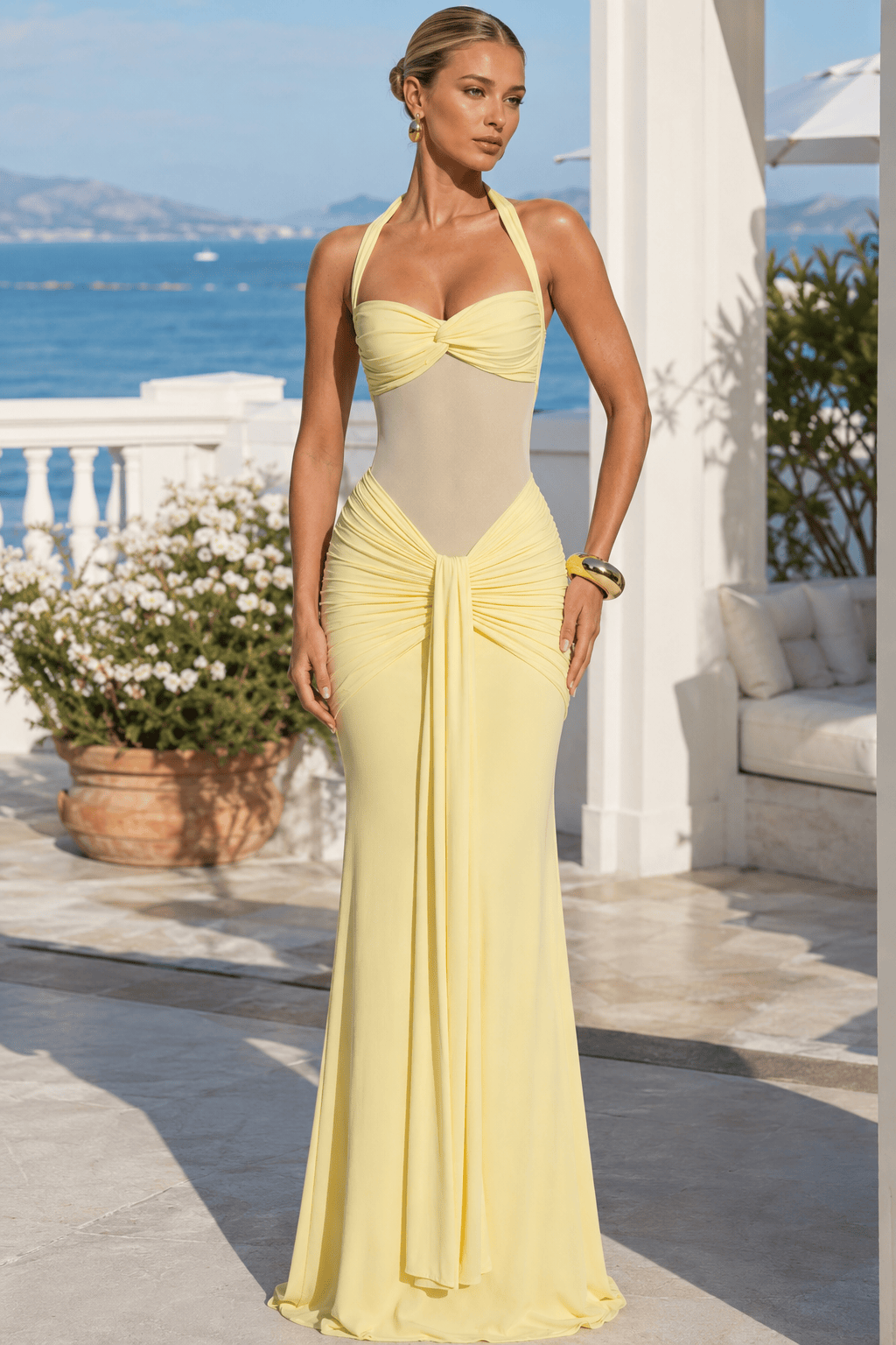 Ruched Halter Drape Tie Curve Long Slip Dress Secondary image