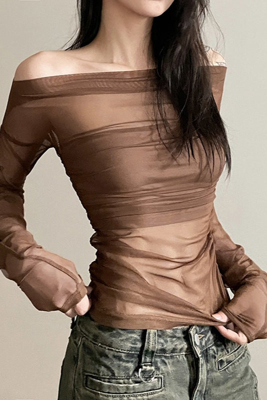Retro Cold Shoulder Long Sleeve Top Main image