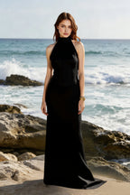Backless Satin Solid Silk Dress
