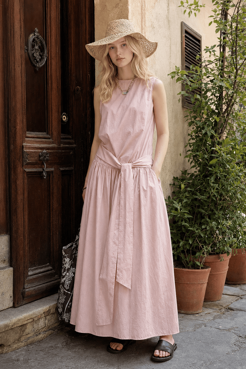 Pleated Tie Strap Lightweight Boho Dress Main image