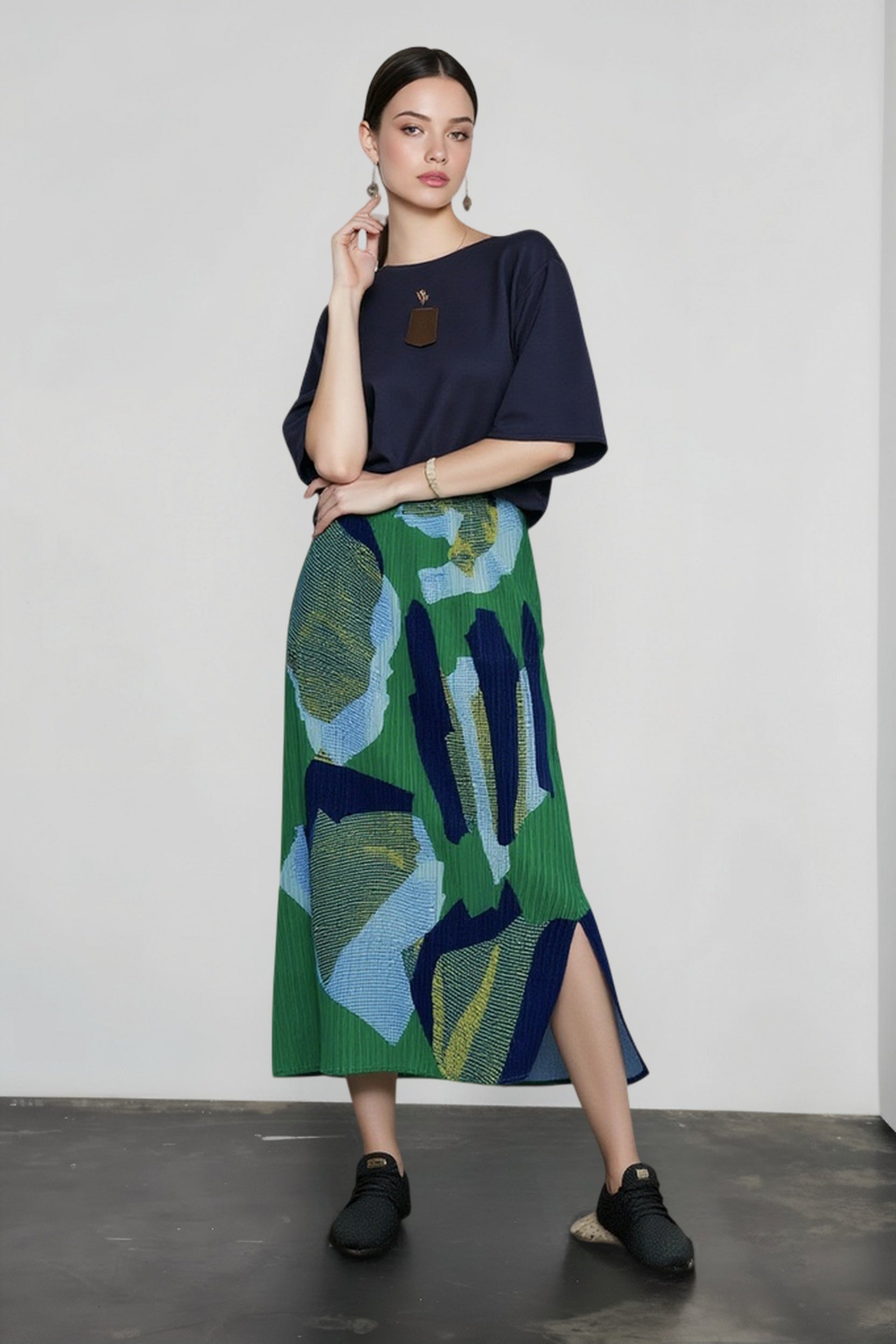 Color Block Print Pleated Vacation Skirt Main image