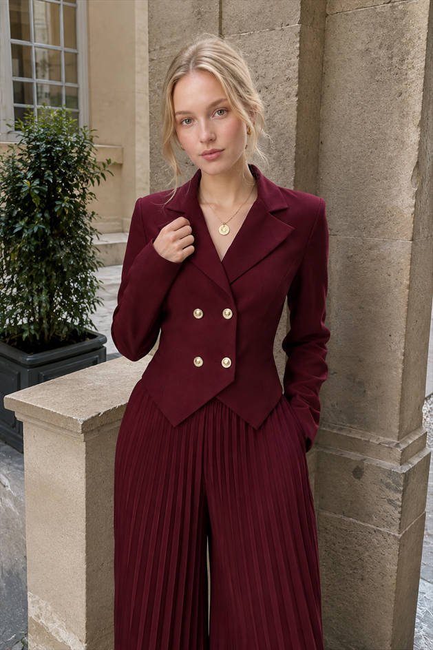 Tailored Pleated Two Piece Blazer Pants Set