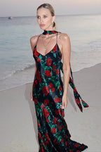 Floral Plunge Low Back Slip Dress