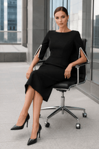 Sleek Beaded Solid Elegant Work Dress