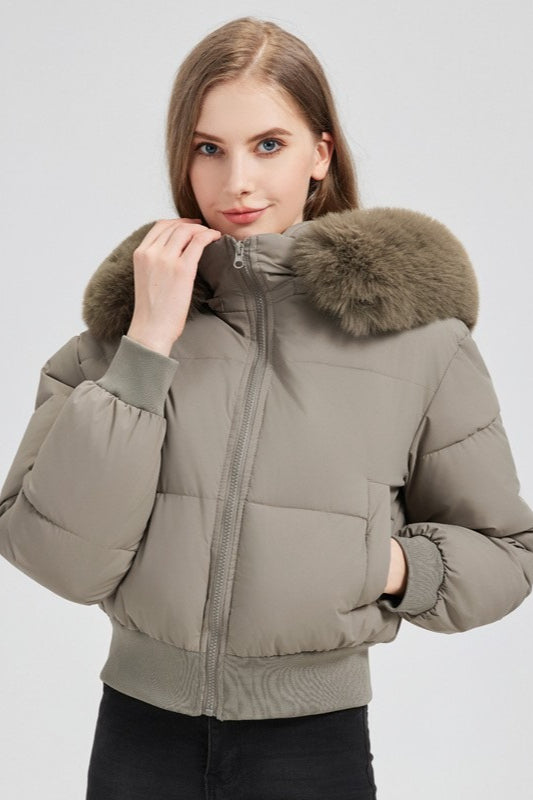 Quilted Cropped Faux Fur Collar Coat Main image