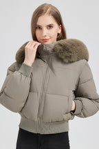 Quilted Cropped Faux Fur Collar Coat