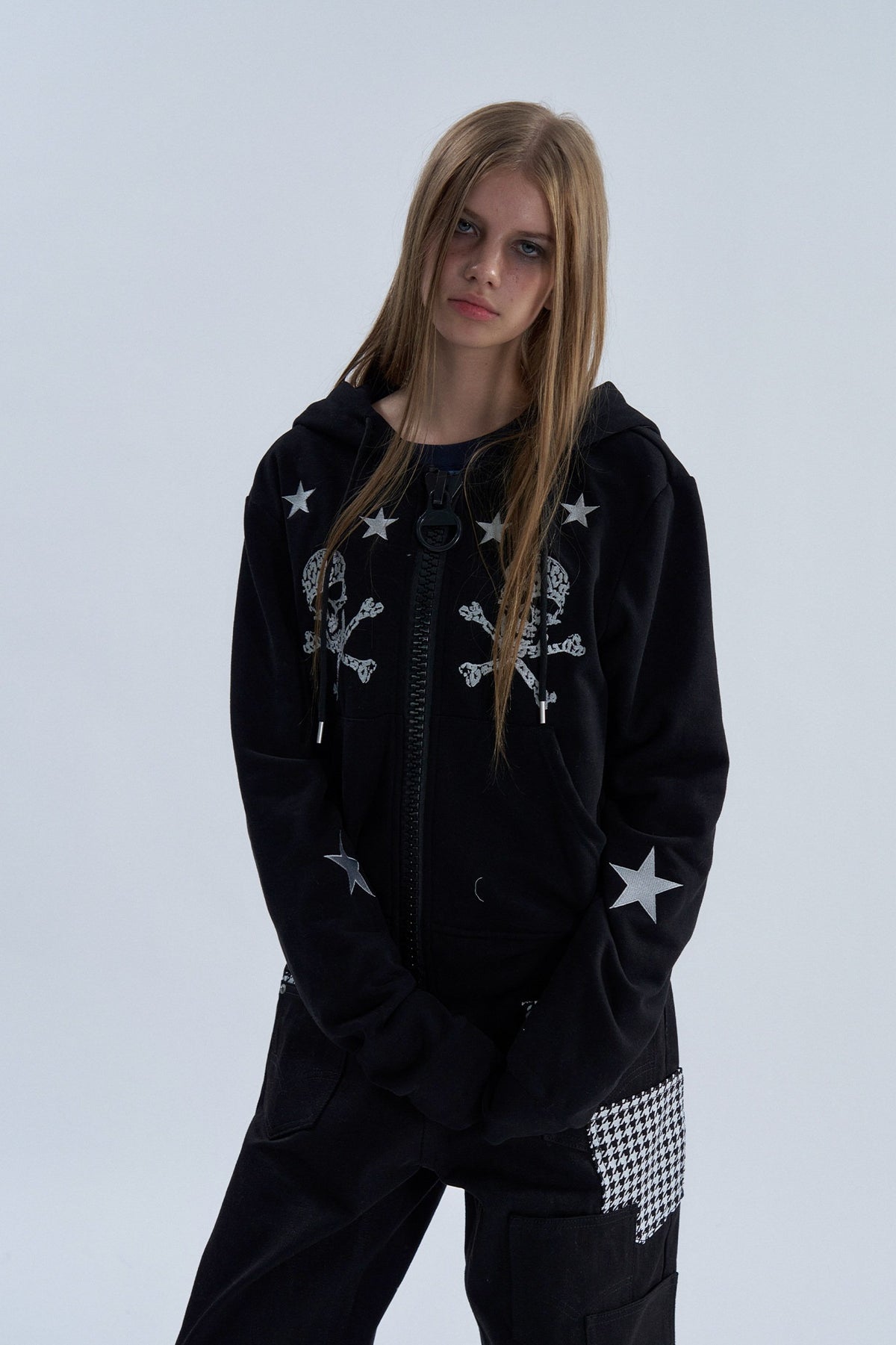 Star Graphic Contrast Zip Up Hoodie