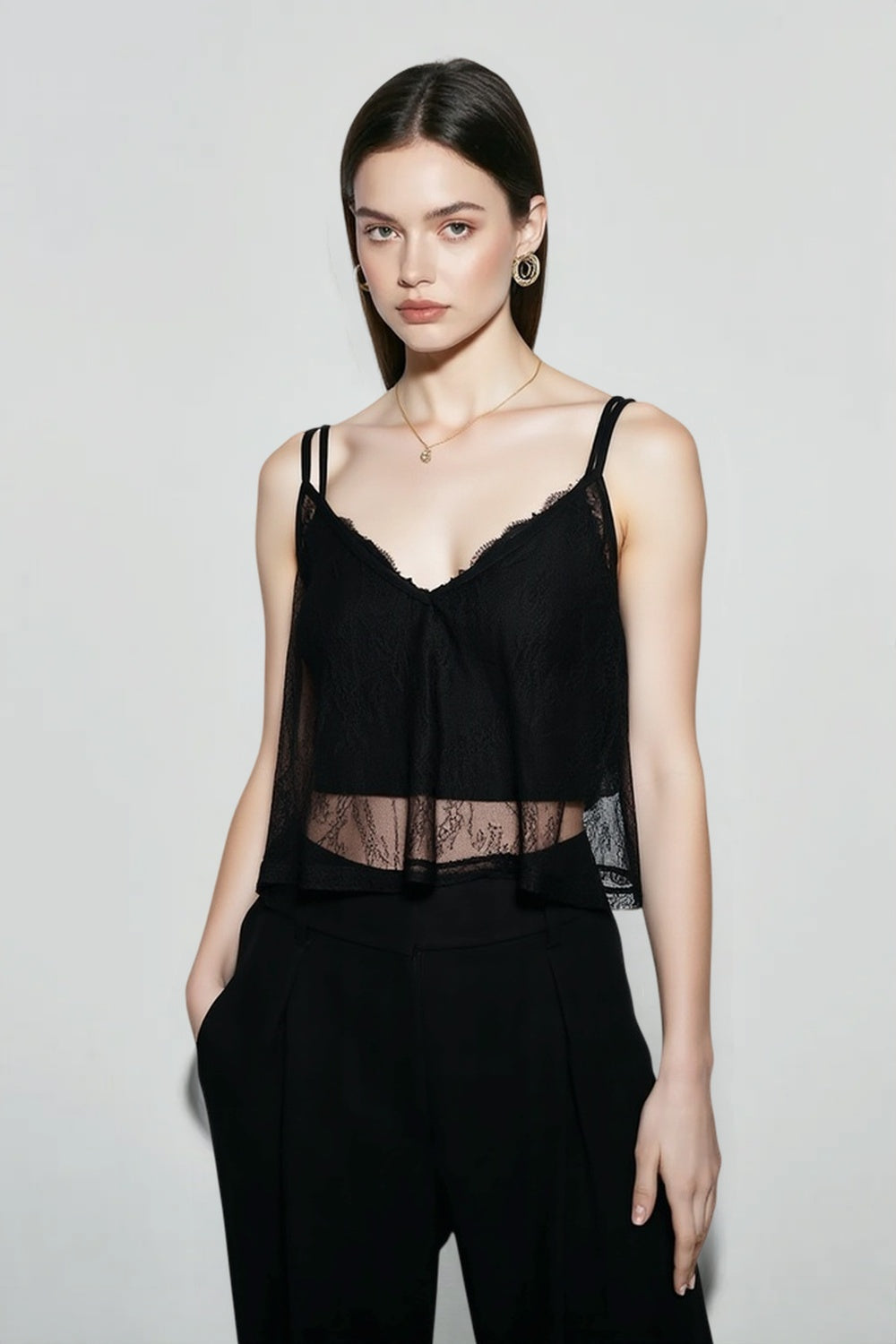 Sheer Black Cropped Cami Top Secondary image