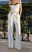 White Patchwork Crop Pant Suit