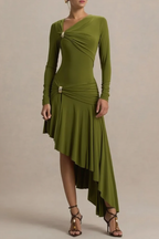 Sexy Ruched Asymmetrical Bodycon Party Dress
