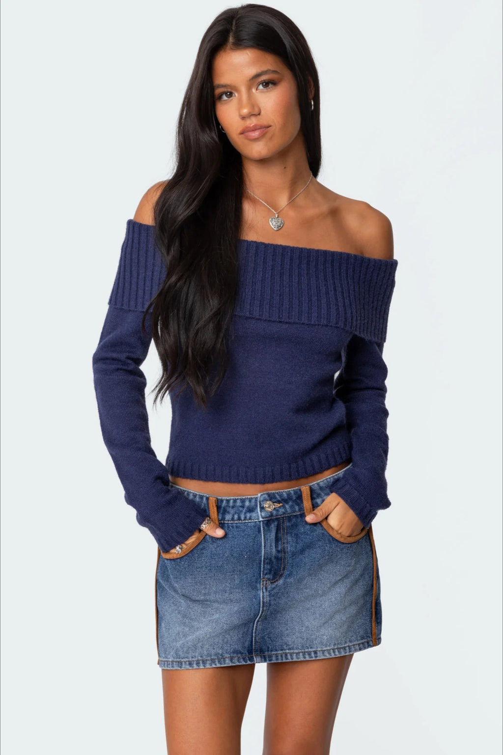 Ribbed Foldover Cropped Knit Top
