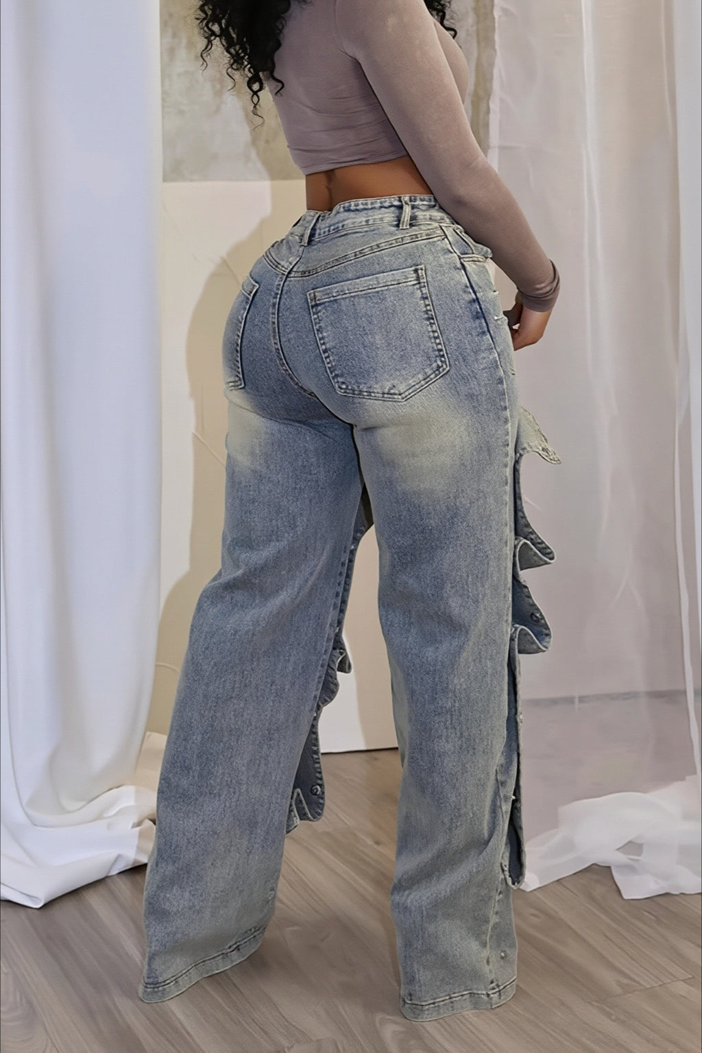 Convertible Snap Panel Straight Leg Jeans