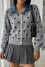Polka Dot Denim Collar Button Cardigan Sweater