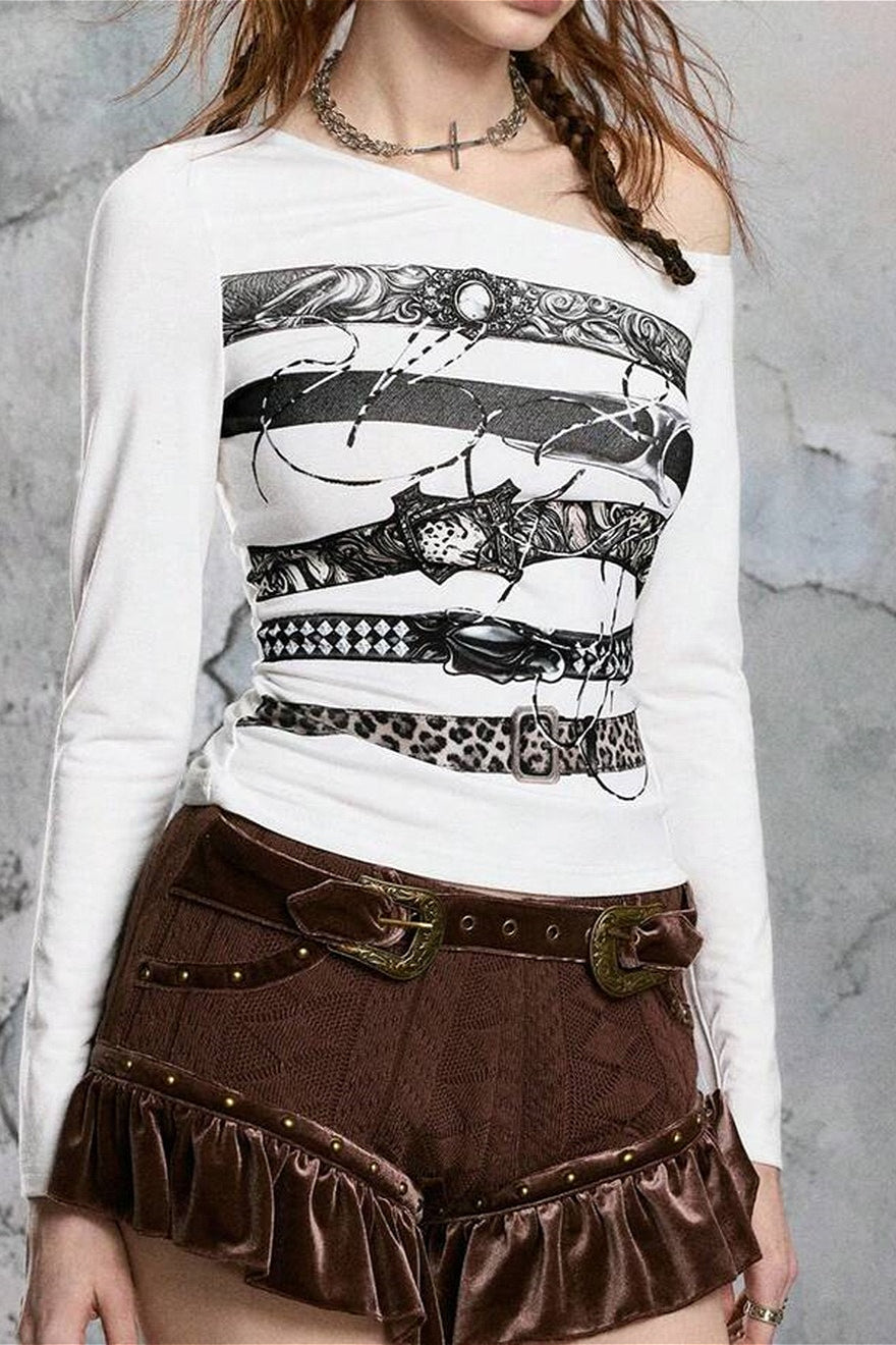 Vintage Collage Off Shoulder Long Sleeve T-Shirt Main image
