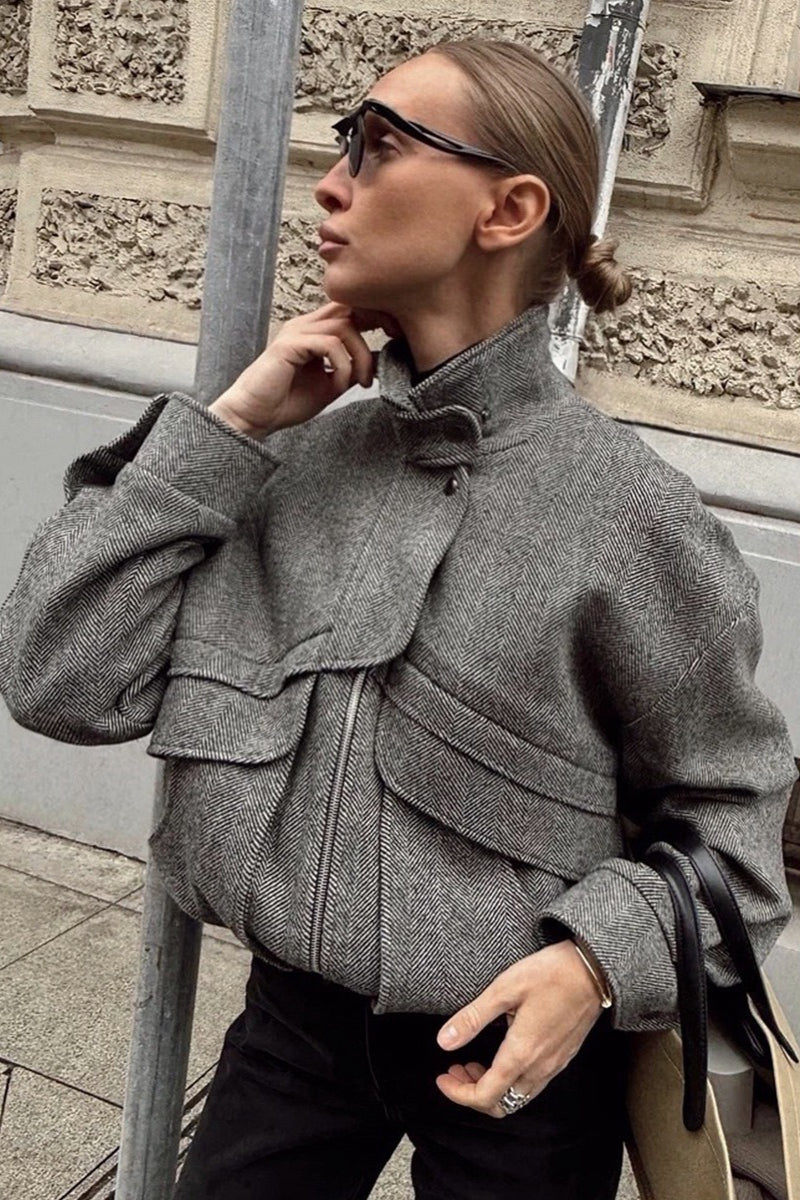 Herringbone Stand Collar Relaxed Coat Main image